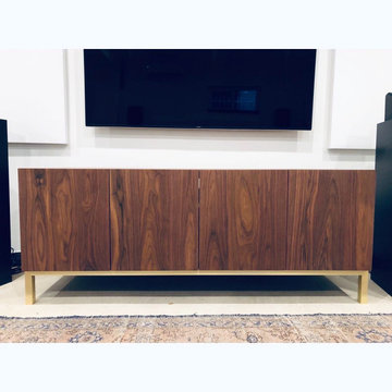 Solid Walnut Credenza with Brushed Brass Base
