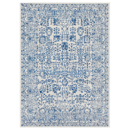 Harput Traditional Dark Blue, Light Gray Area Rug, 5'3"x7'3"