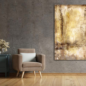 Large Abstract Painting on Gray Concrete Wall