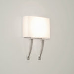 AFX - Sheridan Double Arm LED Sconce, Satin Nickel Finish, Linen Acrylic Shade - Features: