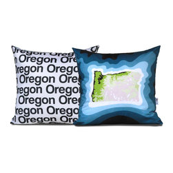 Oregon Map Pillow, Blue - Decorative Pillows