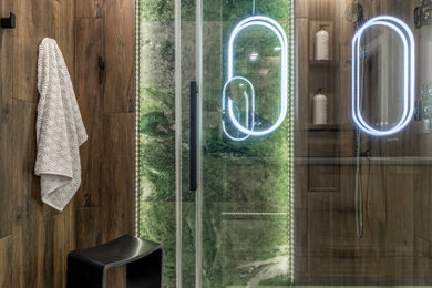Inspiration for a large modern master double-sink bathroom remodel in Other