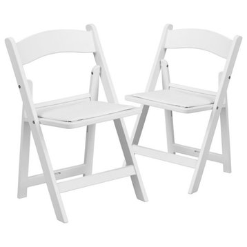 Flash Furniture Kids Resin Vinyl Padded Seat Folding Chair in White (Set of 2)