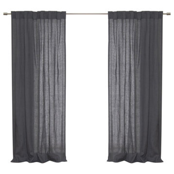 French Linen Back Tab Curtain, Dark Grey, 52"x96"