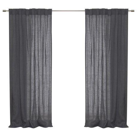 French Linen Back Tab Curtain, Dark Grey, 52"x96"