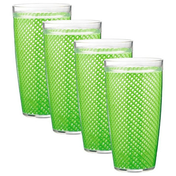 Kraftware Fishnet Double Wall Glasses, Lime Green, 24 oz, Set of 4