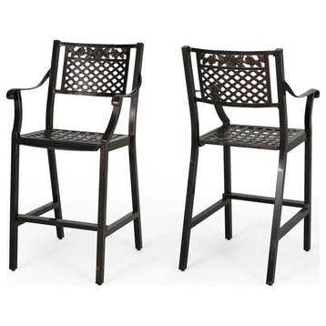 2 Pack Classic Outdoor Bar Stool, Scrolled Aluminum Construction, Copper Finish