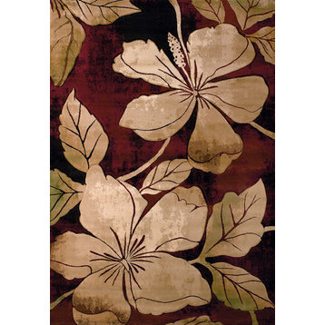 Contours Floral Canvas Rug, Burgundy (510-28834), 2'7"x7'4"