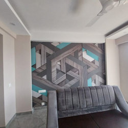 3D Look Geometric Pattern, Brown & Green, Customised - Wallpaper