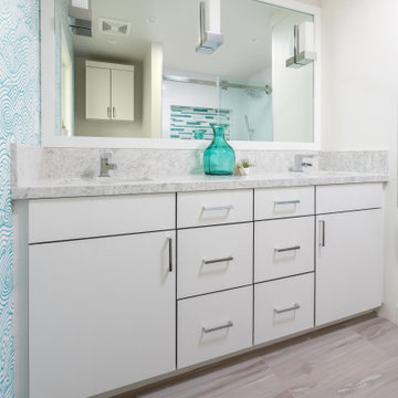 Modern Teal and White Bathroom