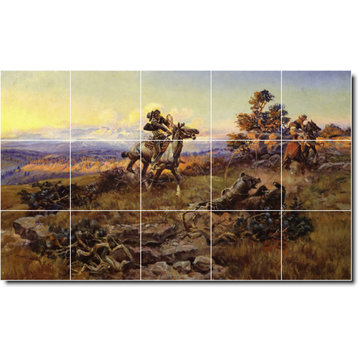 Charles Russell Western Painting Ceramic Tile Mural #53, 60"x36"
