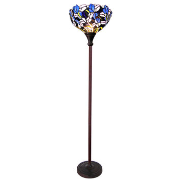 NATALIE, Tiffany-style 1 Light Iris Torchiere Floor Lamp, 14.5" Shade