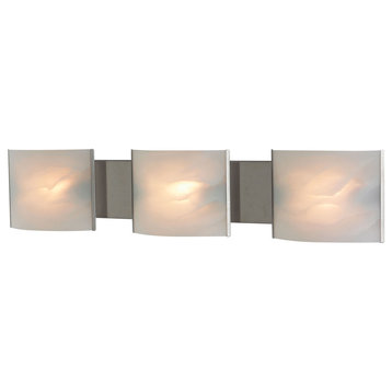 Pannelli 3 Light Vanity, Stainless Steel And White Alabaster Glass