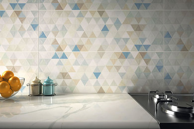 Kitchen - transitional kitchen idea in San Diego with multicolored backsplash and mosaic tile backsplash