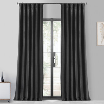 Black Blackout Faux Silk Taffeta Curtain Single Panel, 50"x96"