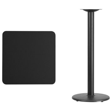 24" Square Black Laminate Table Top With 18" Round Bar H Table Base