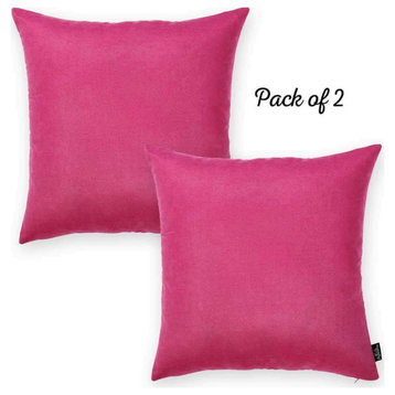 Set of 2 Fuchsia Pink Modern Square Throw Pillows