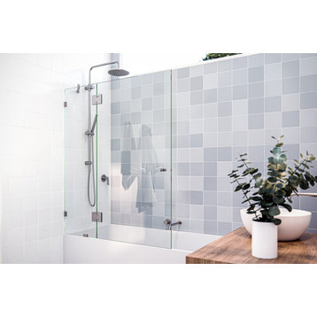 58.25"x51" Frameless Shower Bath Door Glass Hinge, Brushed Nickel