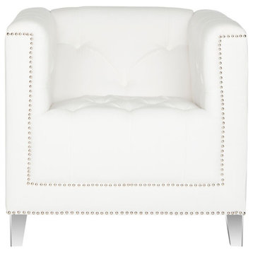 Barry Glam Tufted Acrylic Club Chair With Silver Nail Heads White/Clear
