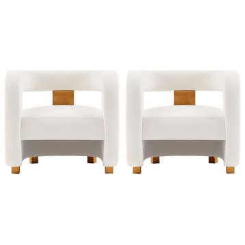 Modern Amirah Velvet  Accent Chair, White, Set of 2