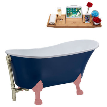55" Streamline N369PNK-BNK Clawfoot Tub and Tray With External Drain