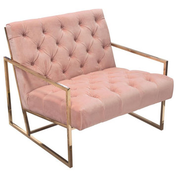 Chair, Blush Pink Tufted Velvet Fabric, Polished Gold Stainless Steel Frame