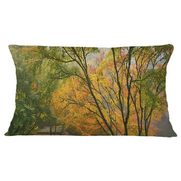 Canopy of Maple Trees in Fall Floral Photo Throw Pillow, 12"x20"