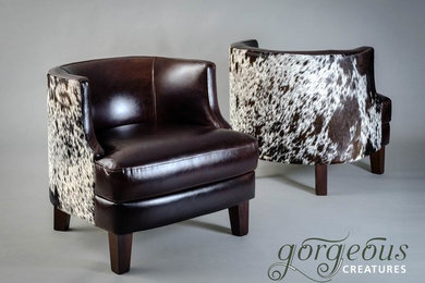 Cowhide Tub Chairs in Chocolate & White