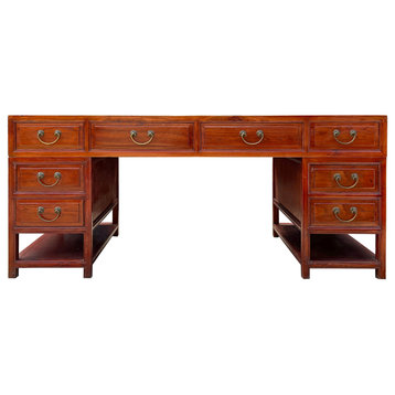 Chinese Brown Drawers Base Top Wood Editor Office Writing Desk Table Hcs7628