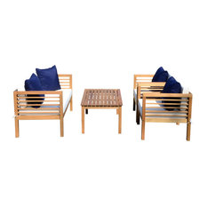 Alda 4-Piece Outdoor Set With Accent Pillows, Teak/Navy