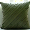 Texture Pintucks 22x22 Suede Fabric Olive Green Pillow Cover, Contemporary Olive