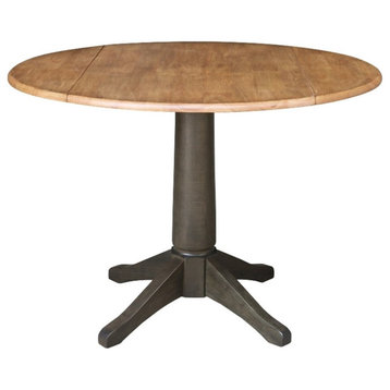Wood 42 in. Round Top Drop Leaf Pedestal Dining Table in Hickory/Washed Coal