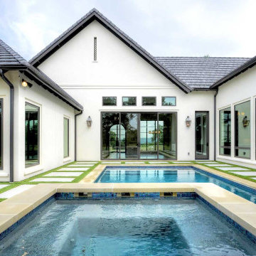 Modern, Linear Pool and Spa