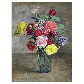 Tile Mural STILL LIFE WITH ROSESCARNATIONS IN Backsplash Four Inch Marble