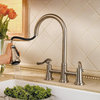 High Arc Kitchen Faucet, 3 Hole Installation & 2 Lever Handles, Brushed Nickel