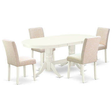 East West Furniture Vancouver 5-piece Wood Dining Set in Linen White/Light Beige