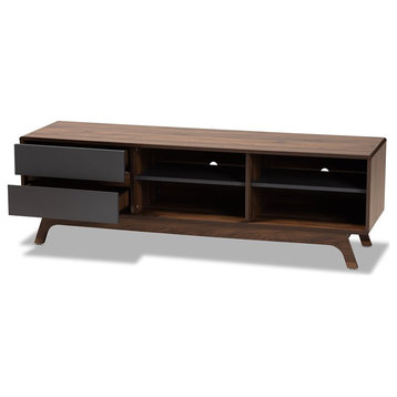 Baxton Studio Koji Two-Tone Wood 2-Drawer 60" TV Stand in Gray and Walnut