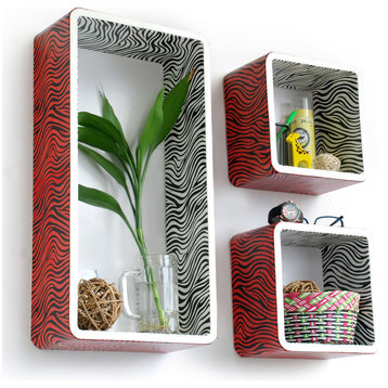 Vivid Zebra Stripe Rectangle Leather Wall Shelf / Floating Shelf (Set of 3)