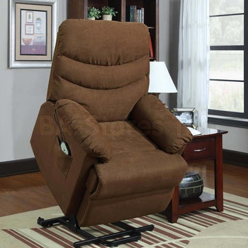 Elevated Power Lift Chair in Brown Microfiber