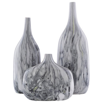 Marble Contemporary Marbled Glaze Ceramic Vases, 3-Piece Set