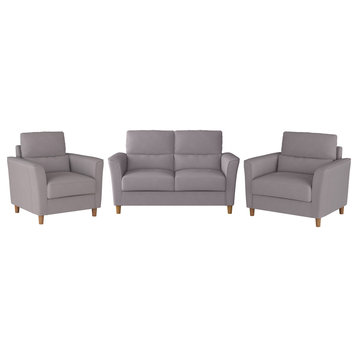 CorLiving Georgia Light Grey Upholstered Loveseat Sofa and Accent Chair Set 2pcs