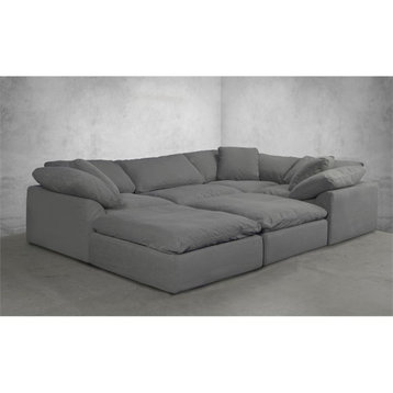 Sunset Trading Puff 6-Piece Fabric Slipcover Pitt Sectional Sofa in Gray