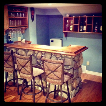 Virgil, Custom River Rock Wet Bar with Shelving