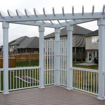 ETP White Triangular Pergola with Railing on Deck