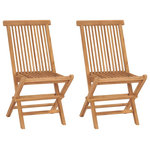 vidaXL - vidaXL Patio Folding Chairs 2 Pcs Camping Garden Lawn Chair Solid Wood Teak - This teak folding chair, featuring a simple yet elegant design, will bring you a comfortable seating experience. Constructed from extremely durable teak hard wood, this piece of teak furniture has been seasoned, kiln dried and then fine sanded to give a very smooth appearance. Teak wood is known for its exceptional strength and weather resistance, making it far more suitable for patio furniture than any other kind of wood. Teak wood is the perfect choice if you want to purchase a long lasting piece of patio furniture. The sanded surface is easy to clean with a damp cloth. They are also lightweight, which makes them completely flexible and easy to move around. In addition, the wooden chair can be easily folded away when not in use. The product is applied with beautiful finish to give the wood a warm color. Delivery includes 2 folding chairs.