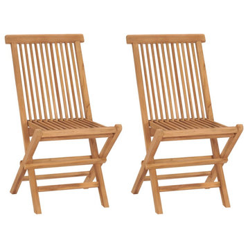 vidaXL Patio Folding Chairs 2 Pcs Camping Garden Lawn Chair Solid Wood Teak
