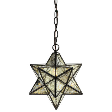 Stella 12" Moravian Metal/Clear Glass LED Pendant, Oil Rubbed Bronze