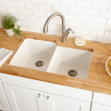 Quartz Classic Double Bowl Undermount Sink, White