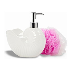 White Shell Shaped Ceramic Soap Dispenser - Bathroom Accessories