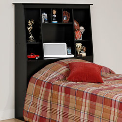 Prepac Slant-Back Tall Twin Bookcase Headboard in Black - Headboards
